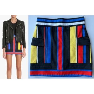 Balmain Women's Size 40 / 28" SS15 Multicolor Striped Denim Mini Skirt EUC $1015